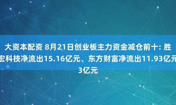 大资本配资 8月21日创业板主力资金减仓前十: 胜宏科技净流出15.16亿元、东方财富净流出11.93亿元